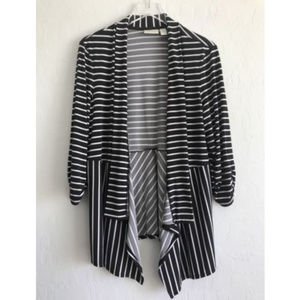 Chico's | Brown + White Striped Open Cardigan